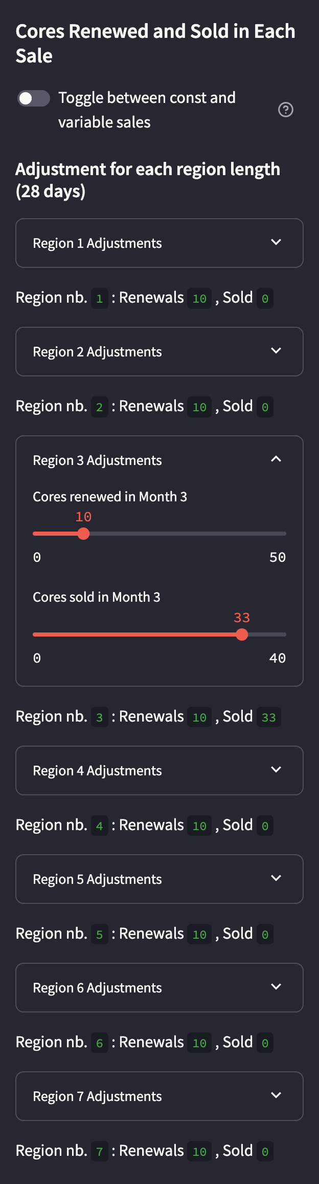 Variable Sales Settings